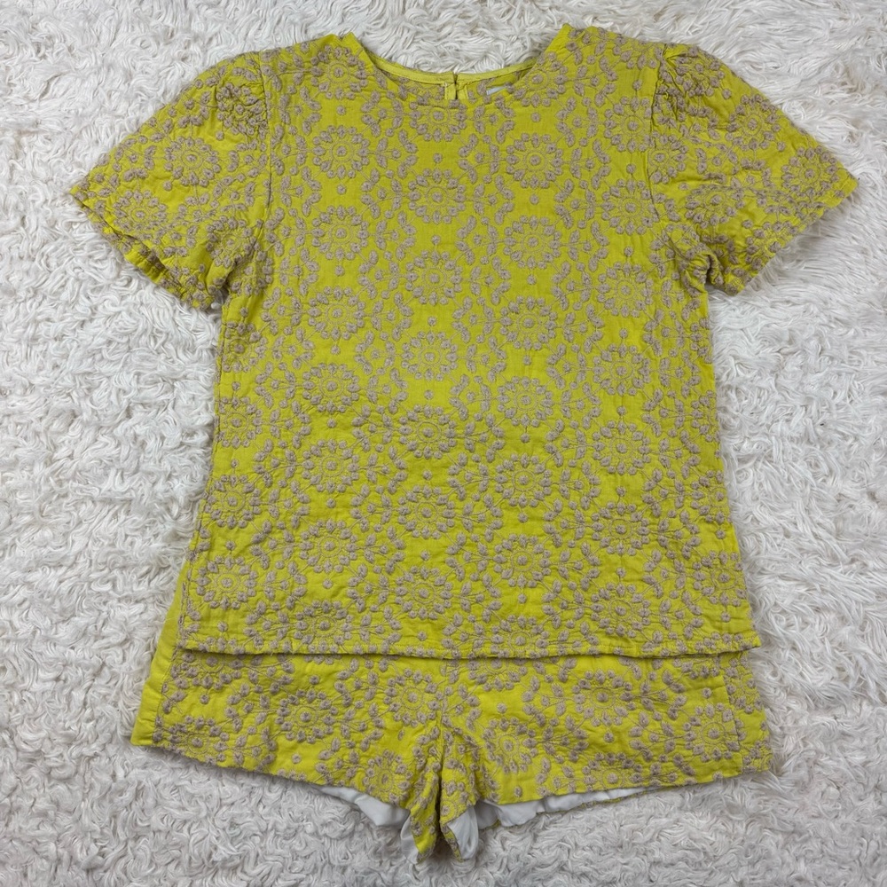 Never A Wallflower Yellow Embroidered Short/Shirt Set XS